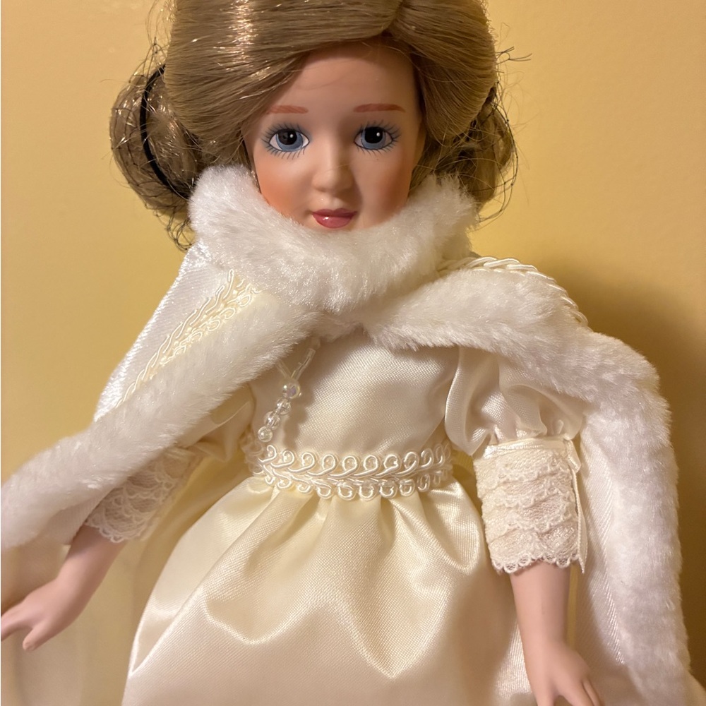 Danbury Mint Storybook Collection Snow Queen Porcelain Doll in Cream Satin Dress - Picture 2 of 9